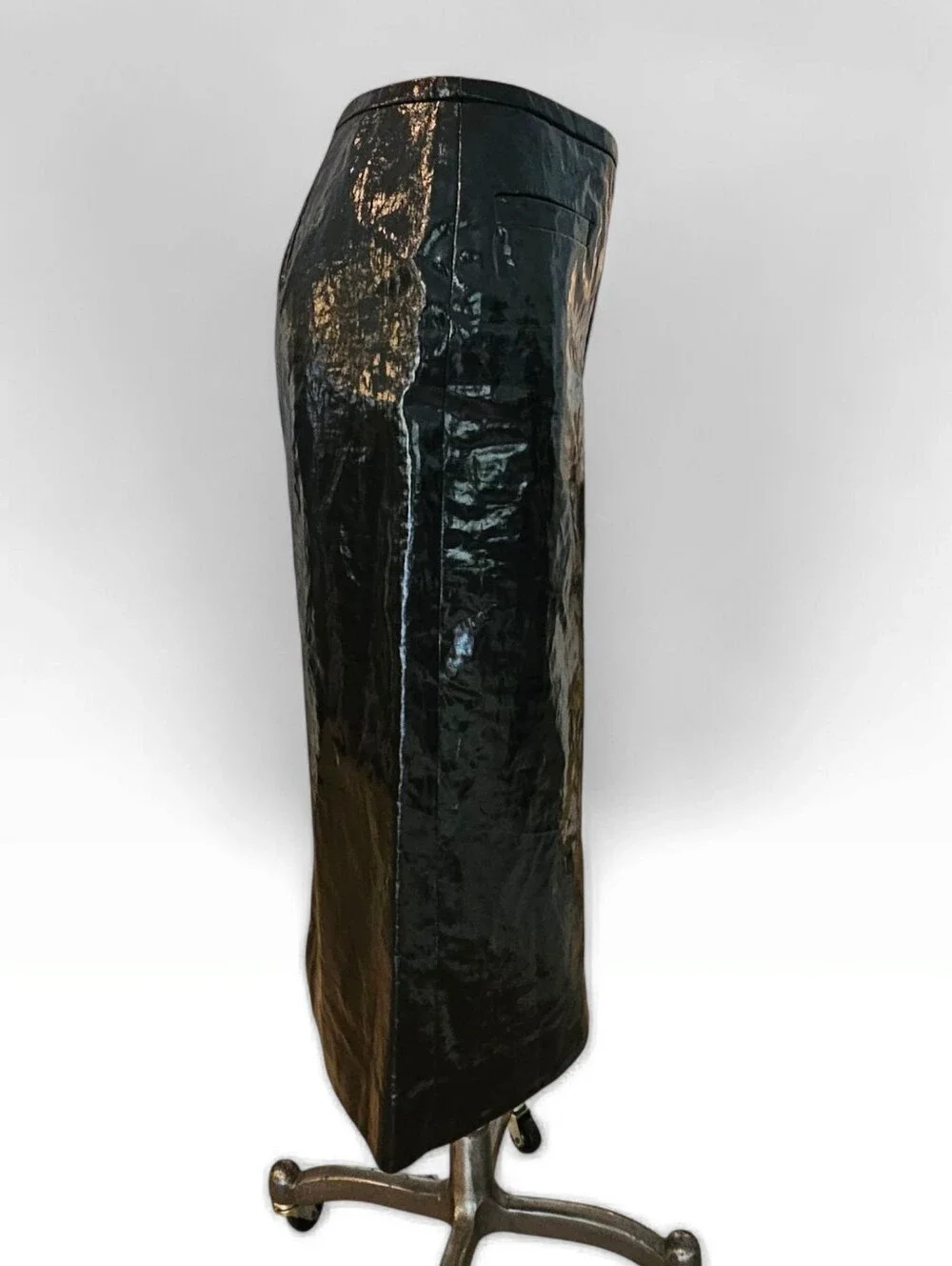 Nwt J.CREW Black Coated Faux Patent Leather Shiny Midi Pencil Skirt Sz 0
